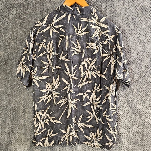 Mens Large Rayon Bamboo Print Hawaiian Camp Shirt Black Cream Croft & Barrow - Picture 7 of 8